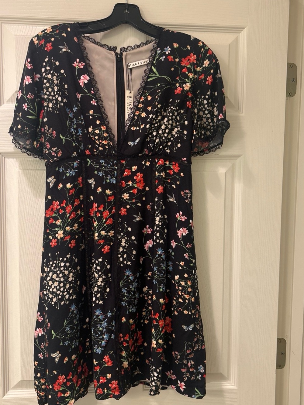 Alice + Olivia Black Floral Midi Dress